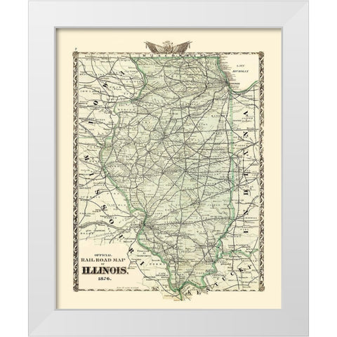 Illinois Railroad Map - Beers 1876 White Modern Wood Framed Art Print by Beers
