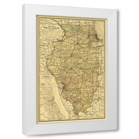 Illinois Railroad - Rand McNally 1898  White Modern Wood Framed Art Print by Rand McNally