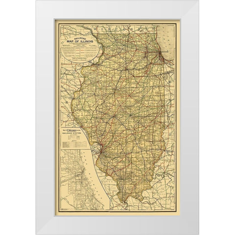 Illinois Railroad - Rand McNally 1898  White Modern Wood Framed Art Print by Rand McNally