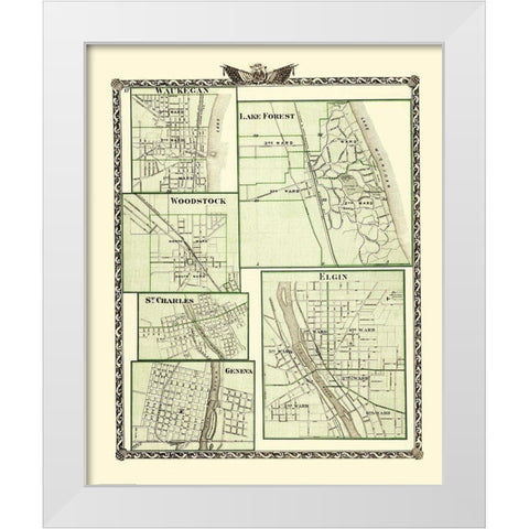 Lake Forest, Elgin, Geneva Illinois - Warner 1870 White Modern Wood Framed Art Print by Warner