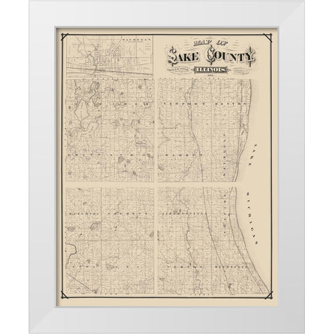 Lake County Illinois - Frost 1873  White Modern Wood Framed Art Print by Frost