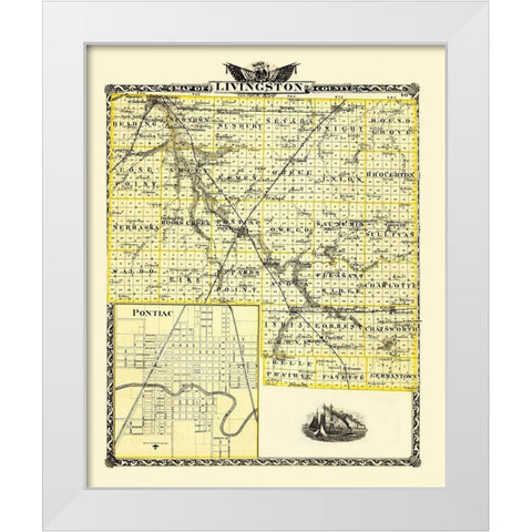 Livingston Illinois - Warner 1870 White Modern Wood Framed Art Print by Warner