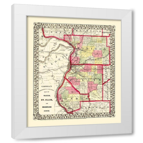 Madison  St Clair  Monroe Illinois - Campbell 1850 White Modern Wood Framed Art Print by Campbell