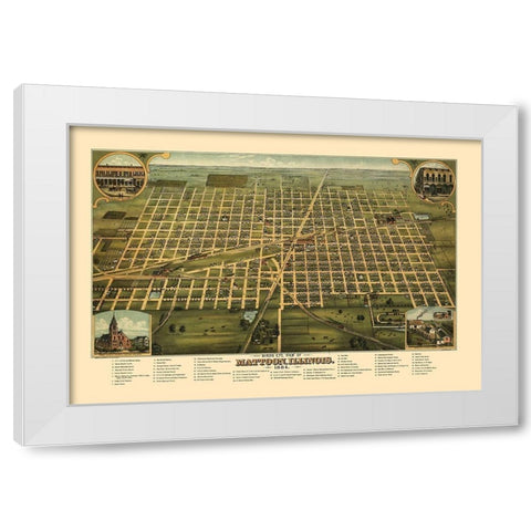 Mattoon Illinois - Shober 1884 White Modern Wood Framed Art Print by Shober