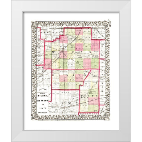 Mclean  Piatt  De Witt Illinois - Campbell 1850 White Modern Wood Framed Art Print by Campbell