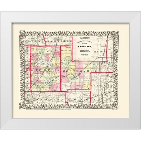 Montgomery  Macoupin Illinois - Campbell 1850 White Modern Wood Framed Art Print by Campbell