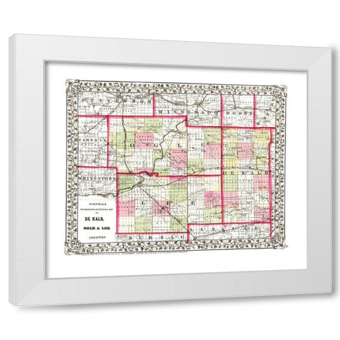 De Kalb  Ogle  Lee Illinois - Campbell 1850 White Modern Wood Framed Art Print by Campbell