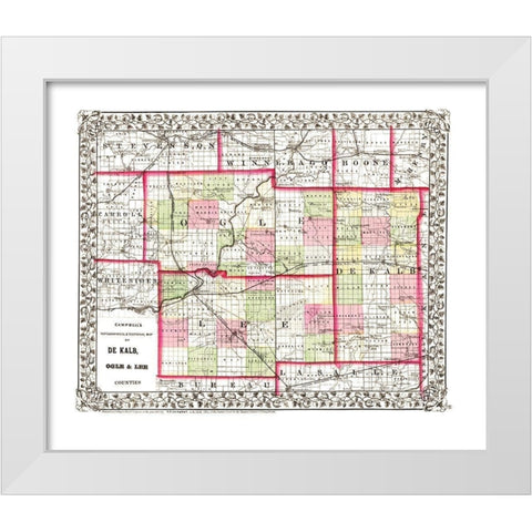 De Kalb  Ogle  Lee Illinois - Campbell 1850 White Modern Wood Framed Art Print by Campbell