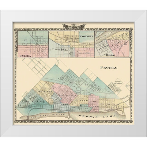 Peoria, Oneida, Knoxville, Dallas Illinois White Modern Wood Framed Art Print by Warner