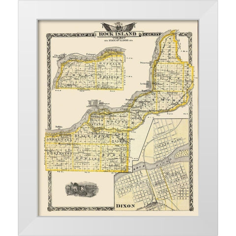 Rock Island Illinois Landowner - Warner 1874 White Modern Wood Framed Art Print by Warner