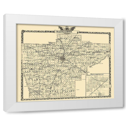 Sangamon Illinois Landowner - Warner 1876 White Modern Wood Framed Art Print by Warner