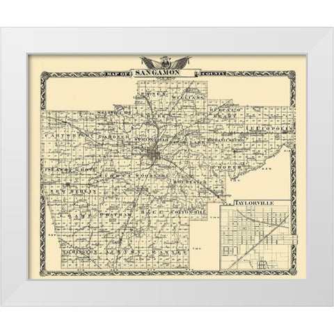 Sangamon Illinois Landowner - Warner 1876 White Modern Wood Framed Art Print by Warner