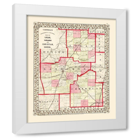 Sangamon  Logan  Christian Illinois - Campbell White Modern Wood Framed Art Print by Campbell