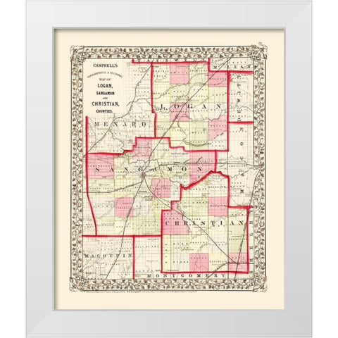 Sangamon  Logan  Christian Illinois - Campbell White Modern Wood Framed Art Print by Campbell