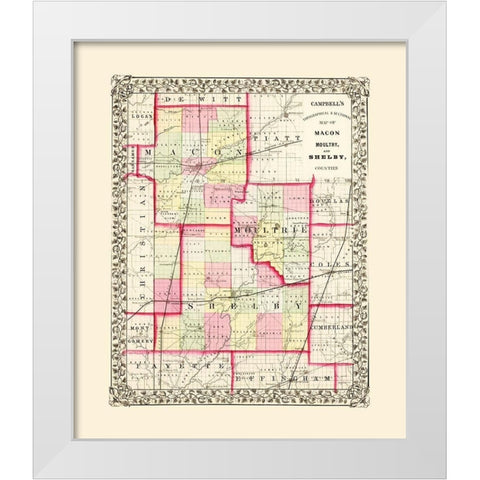 Shelby  Moultrie  and Macon Illinois White Modern Wood Framed Art Print by Campbell