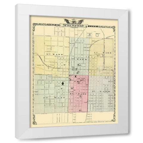 Springfield Illinois - Warner 1876 White Modern Wood Framed Art Print by Warner