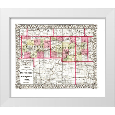 Stephenson  Winnebago  Boone Illinois White Modern Wood Framed Art Print by Campbell