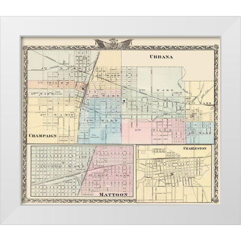 Urbana, Champaign, Mattoon, Charleston Illinois White Modern Wood Framed Art Print by Warner