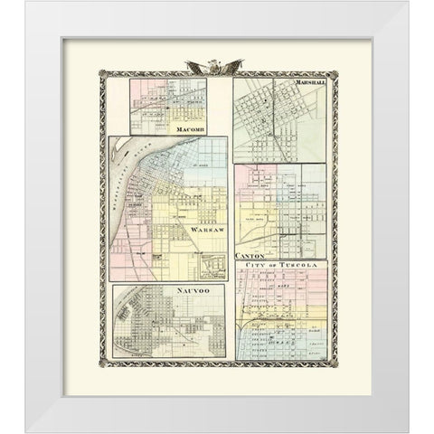 Macomb, Marshall, Warsaw, Canton, Nauvoo, Tuscola White Modern Wood Framed Art Print by Warner