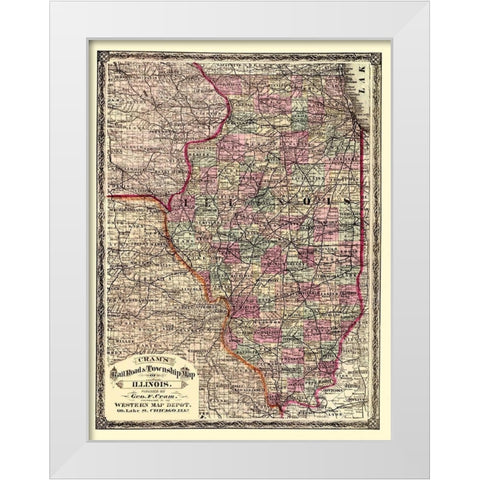 Illinois - Cram 1875 White Modern Wood Framed Art Print by Cram