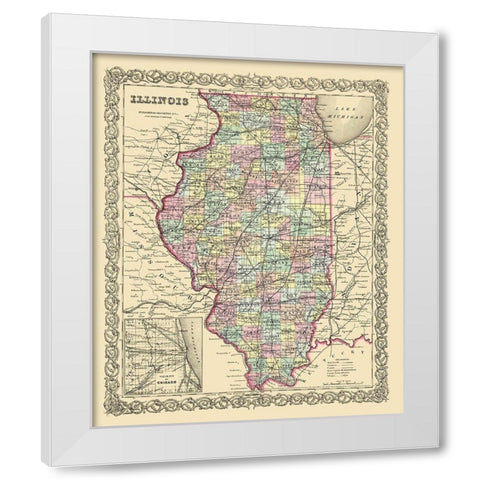 Illinois - Colton 1856 White Modern Wood Framed Art Print by Colton