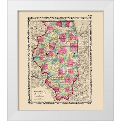 Illinois - Johnson 1860 White Modern Wood Framed Art Print by Johnson
