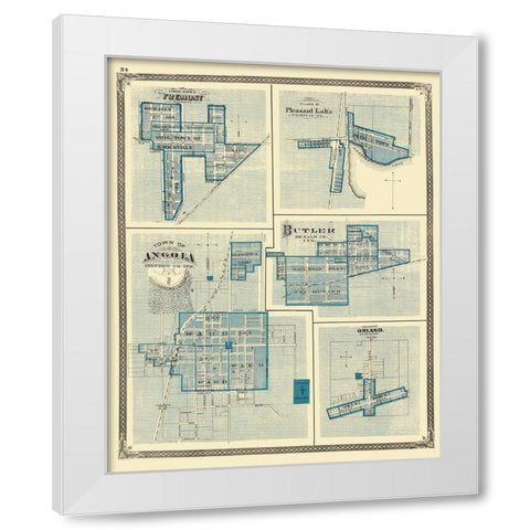 Angola, Fremont, Pleasant Lake, Butler, Orland White Modern Wood Framed Art Print by Baskin