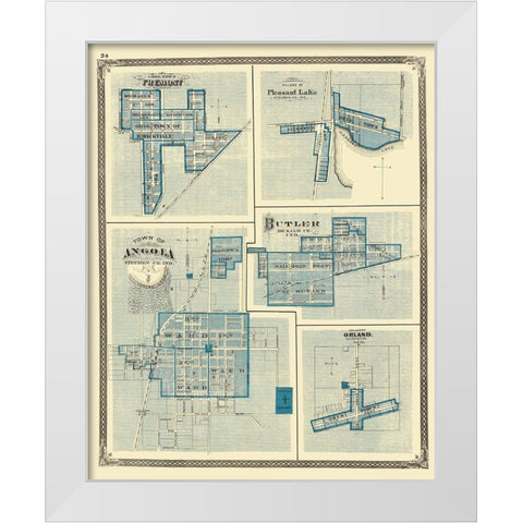 Angola, Fremont, Pleasant Lake, Butler, Orland White Modern Wood Framed Art Print by Baskin