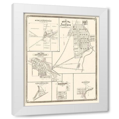 Auburn Indiana Landowner - Baskin 1876 White Modern Wood Framed Art Print by Baskin
