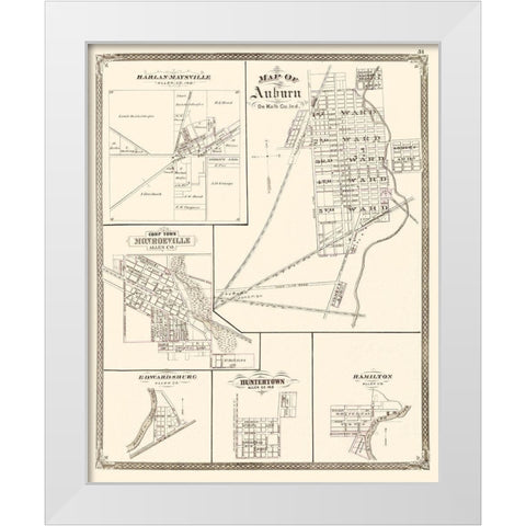 Auburn Indiana Landowner - Baskin 1876 White Modern Wood Framed Art Print by Baskin