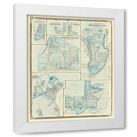 Brookeville, Rushville, Aurora, Lawrenceburgh White Modern Wood Framed Art Print by Baskin