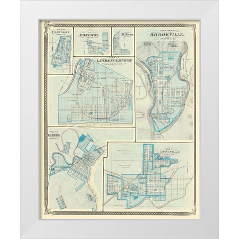 Brookeville, Rushville, Aurora, Lawrenceburgh White Modern Wood Framed Art Print by Baskin