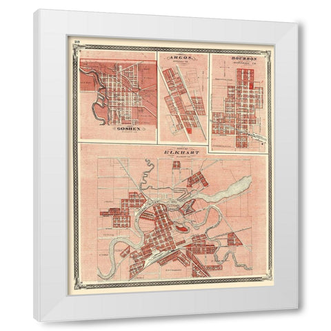 Elkhart, Goshen, Argos, Bourbon Indiana White Modern Wood Framed Art Print by Baskin