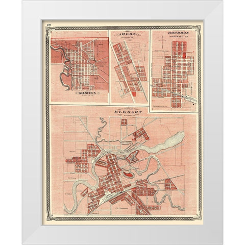 Elkhart, Goshen, Argos, Bourbon Indiana White Modern Wood Framed Art Print by Baskin