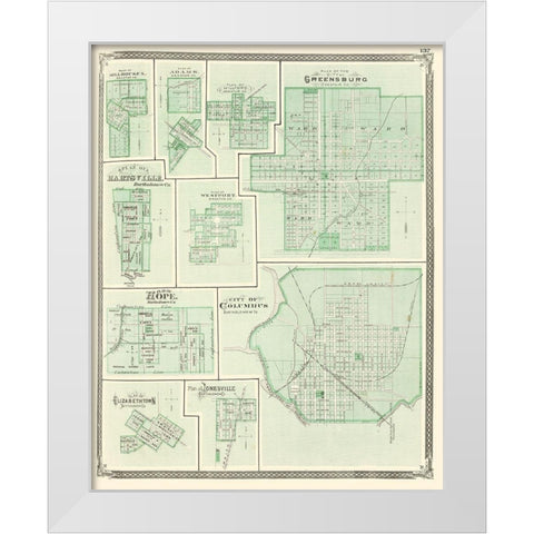 Greensburg, Columbus, Hartsville, Hope Indiana White Modern Wood Framed Art Print by Baskin
