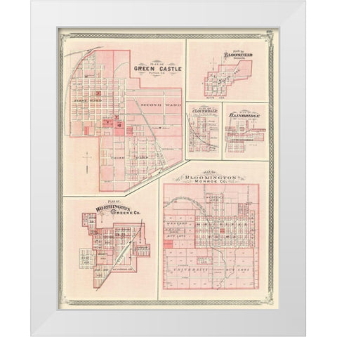 Green Castle, Bloomfield, Cloverdale Indiana White Modern Wood Framed Art Print by Baskin