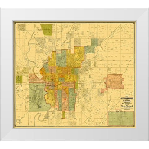 Indianapolis Indiana Landowner - Baker 1889 White Modern Wood Framed Art Print by Baker