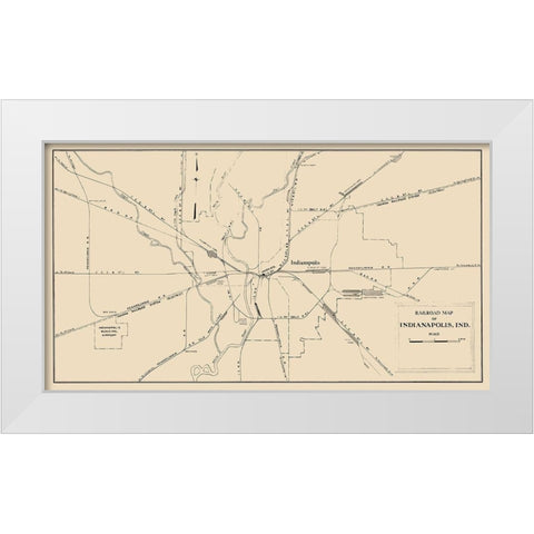 Indianapolis Indiana Railroad Map 1950 White Modern Wood Framed Art Print by Monon Railway