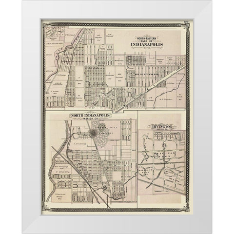 Indianapolis Indiana Landowner - Baskin 1876 White Modern Wood Framed Art Print by Baskin