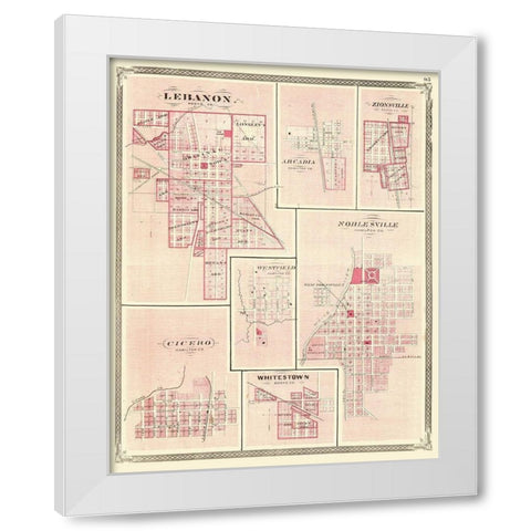 Lebanon, Arcadia, Zionsville Indiana - Baskin 1876 White Modern Wood Framed Art Print by Baskin