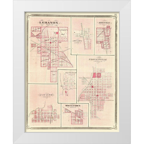 Lebanon, Arcadia, Zionsville Indiana - Baskin 1876 White Modern Wood Framed Art Print by Baskin