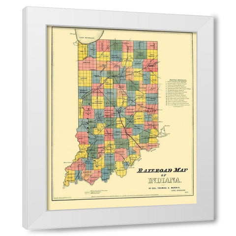 Railroad Map of Indiana - Morris 1852 White Modern Wood Framed Art Print by Morris
