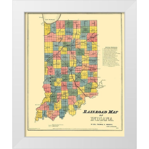 Railroad Map of Indiana - Morris 1852 White Modern Wood Framed Art Print by Morris