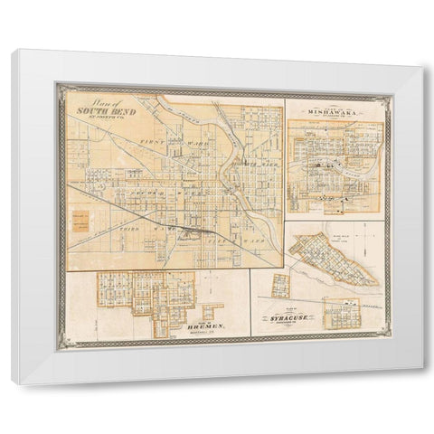 South Bend, Mishawaka, Bremen Indiana Landowner White Modern Wood Framed Art Print by Baskin