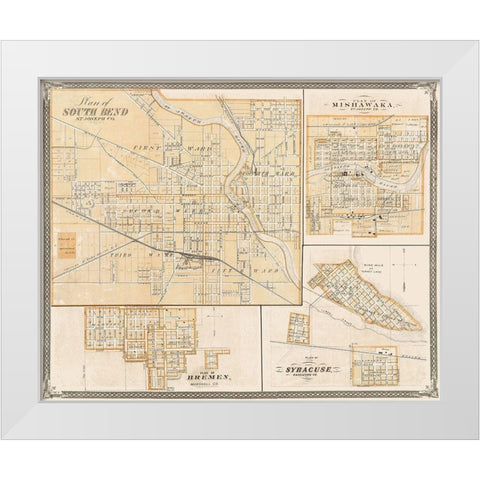 South Bend, Mishawaka, Bremen Indiana Landowner White Modern Wood Framed Art Print by Baskin