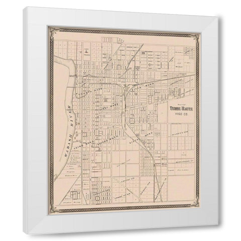 Terre Haute Indiana Landowner - Baskin 1876 White Modern Wood Framed Art Print by Baskin