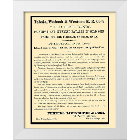 Toledo, Wabash and Western Railway 2 - Colton 1873 White Modern Wood Framed Art Print by Colton