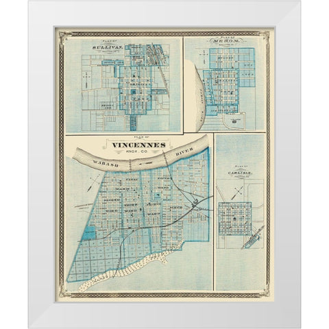 Vincennes, Sullivan, Merom, Carlisle Indiana White Modern Wood Framed Art Print by Baskin