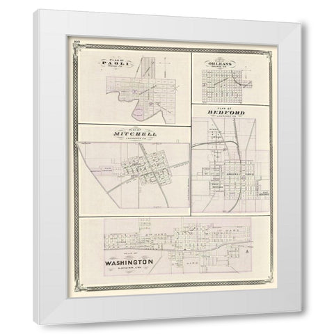 Washington, Paoli, Orleans, Bedford, Mitchell White Modern Wood Framed Art Print by Baskin