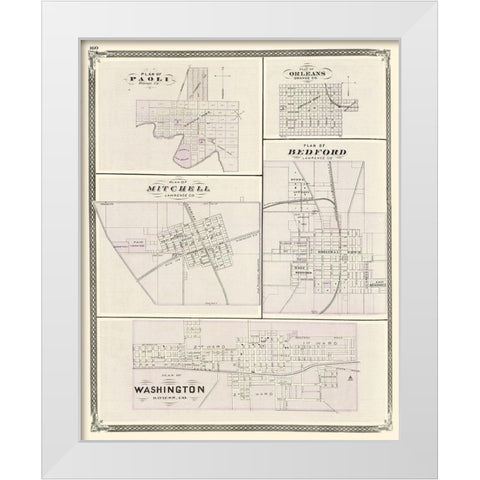 Washington, Paoli, Orleans, Bedford, Mitchell White Modern Wood Framed Art Print by Baskin